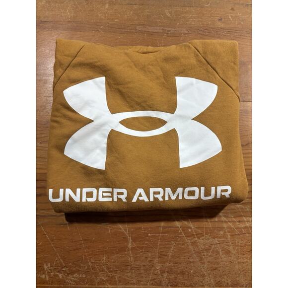 Under Armor ColdGear Hoodie Sweatshirt Men's Small Brown Loose Fit Pullover Logo - Picture 5 of 5